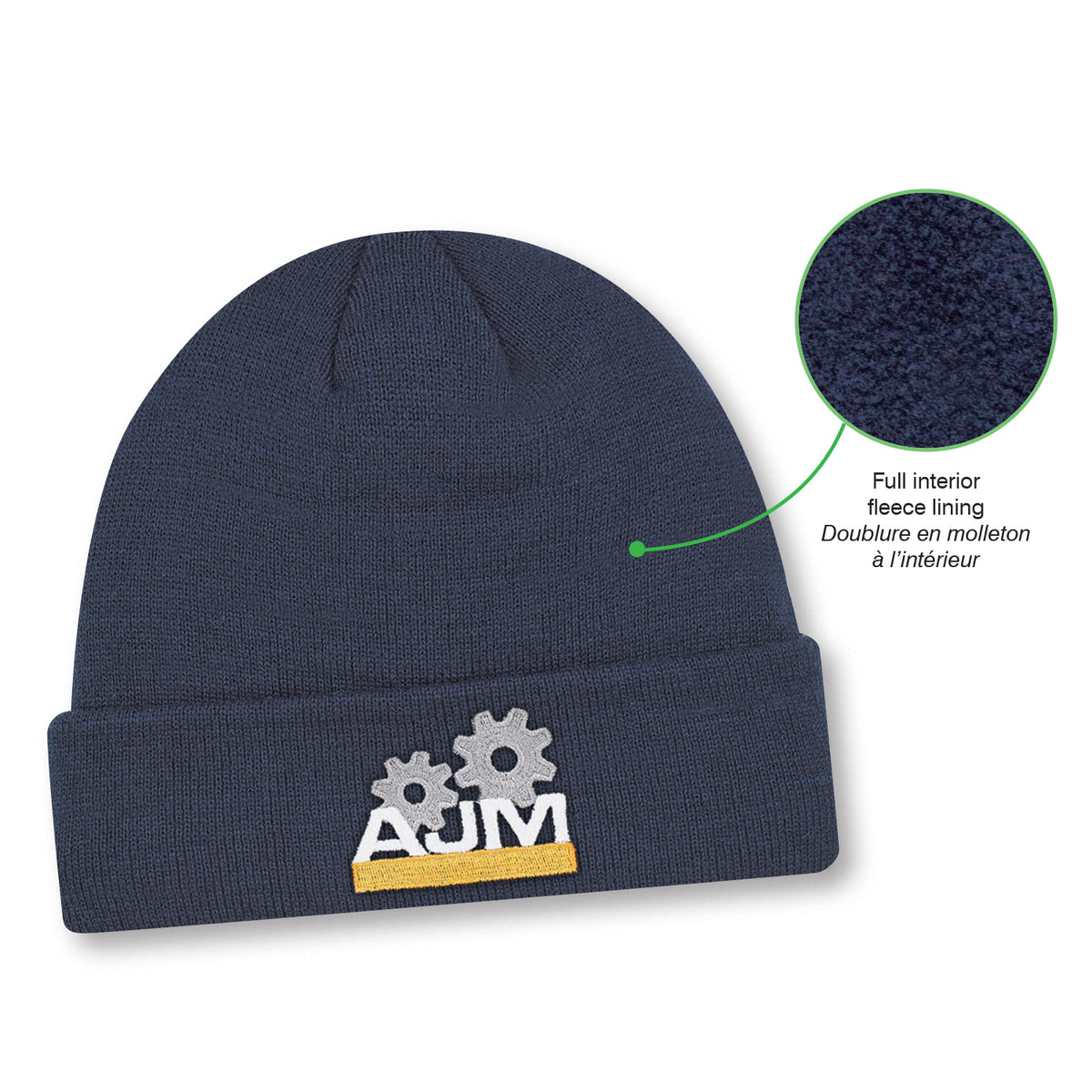 Fleece-Lined Work Toque – Navy (fleece lining detail)
