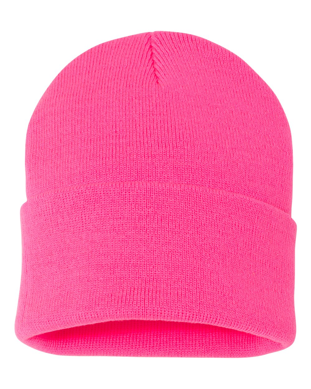 Cuffed Knit Toque – Neon Pink (front)