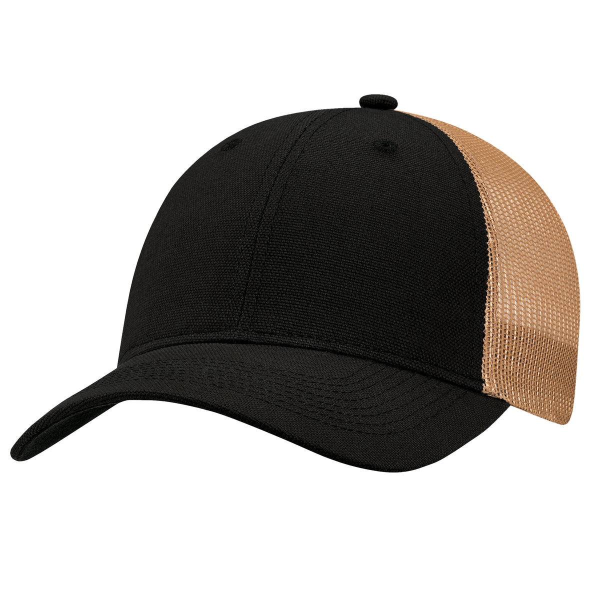 Canvas Trucker Hat – Black/Khaki (front)