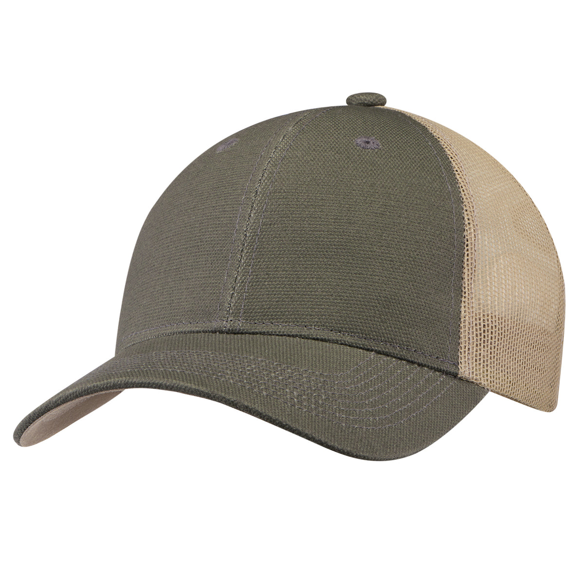 Canvas Trucker Hat – Olive/Tan (front)