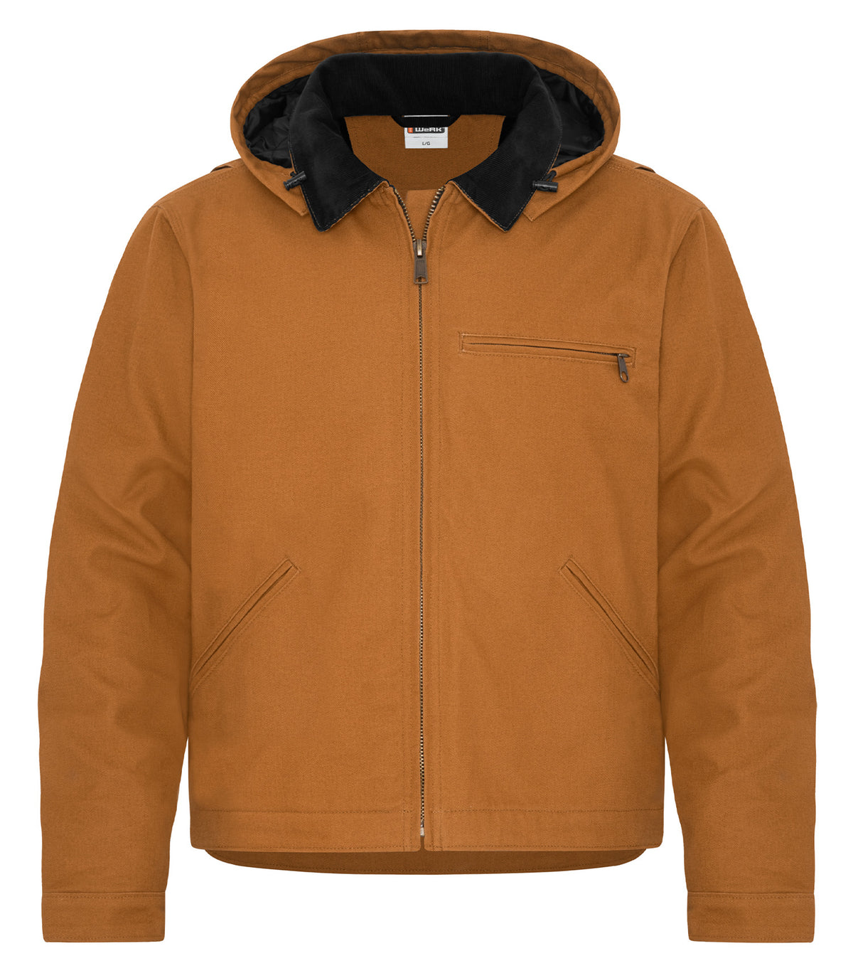 Canvas Work Jacket with Detachable Hood – Caramel (front)