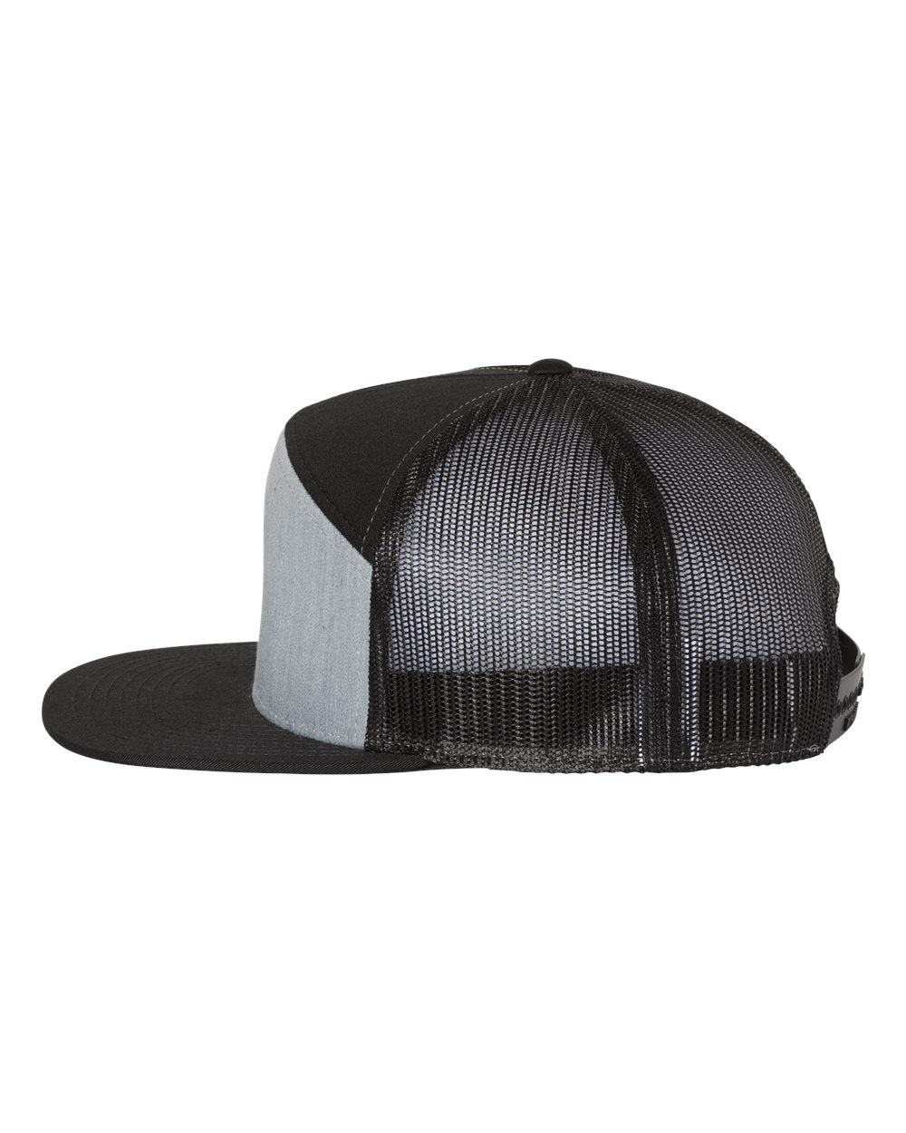 Seven-Panel Trucker Hat – Heather Grey/Black (side)