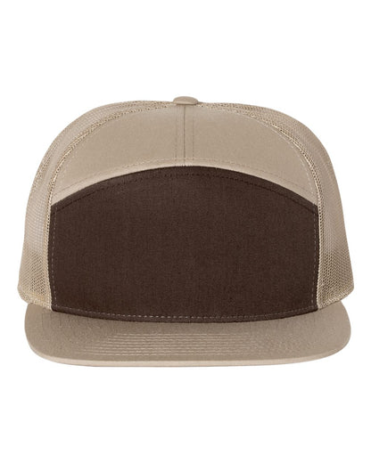 Seven-Panel Trucker Hat – Brown/Khaki (front)