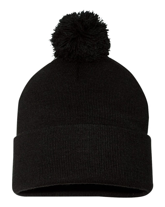 Pom-Pom Cuffed Toque – Black (front)