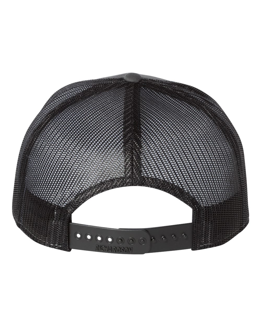 Seven-Panel Trucker Hat – Charcoal/Black (back)