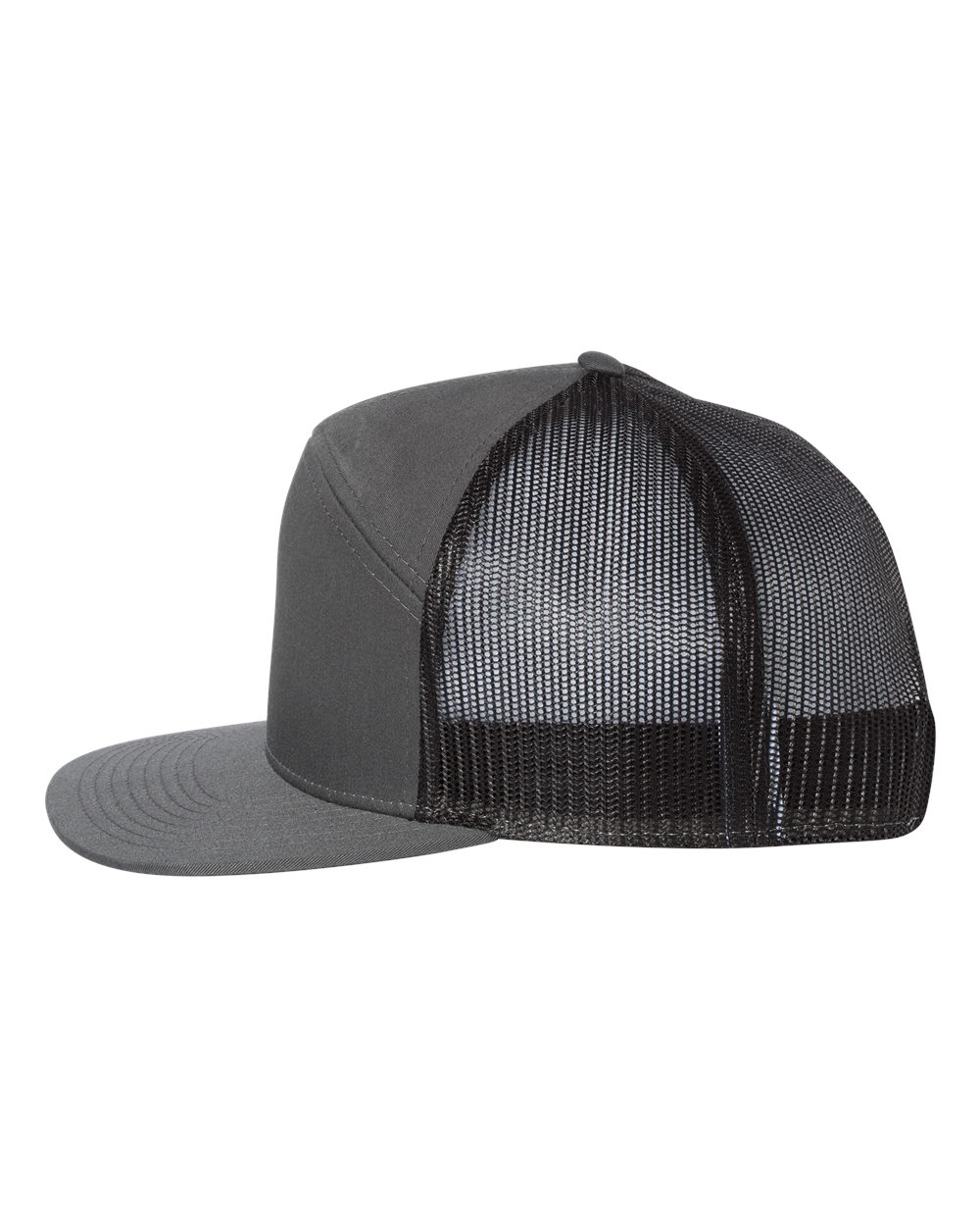 Seven-Panel Trucker Hat – Charcoal/Black (side)