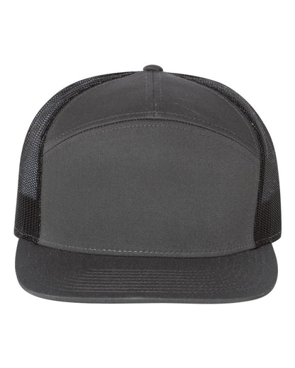 Seven-Panel Trucker Hat – Charcoal/Black (front)