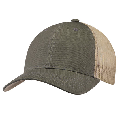 Canvas Trucker Hat – Olive/Tan (front)