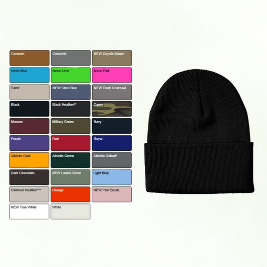 Black cuffed toque with toque colour chart for the 36 Toque Bundle – Red Sea, La Crete AB