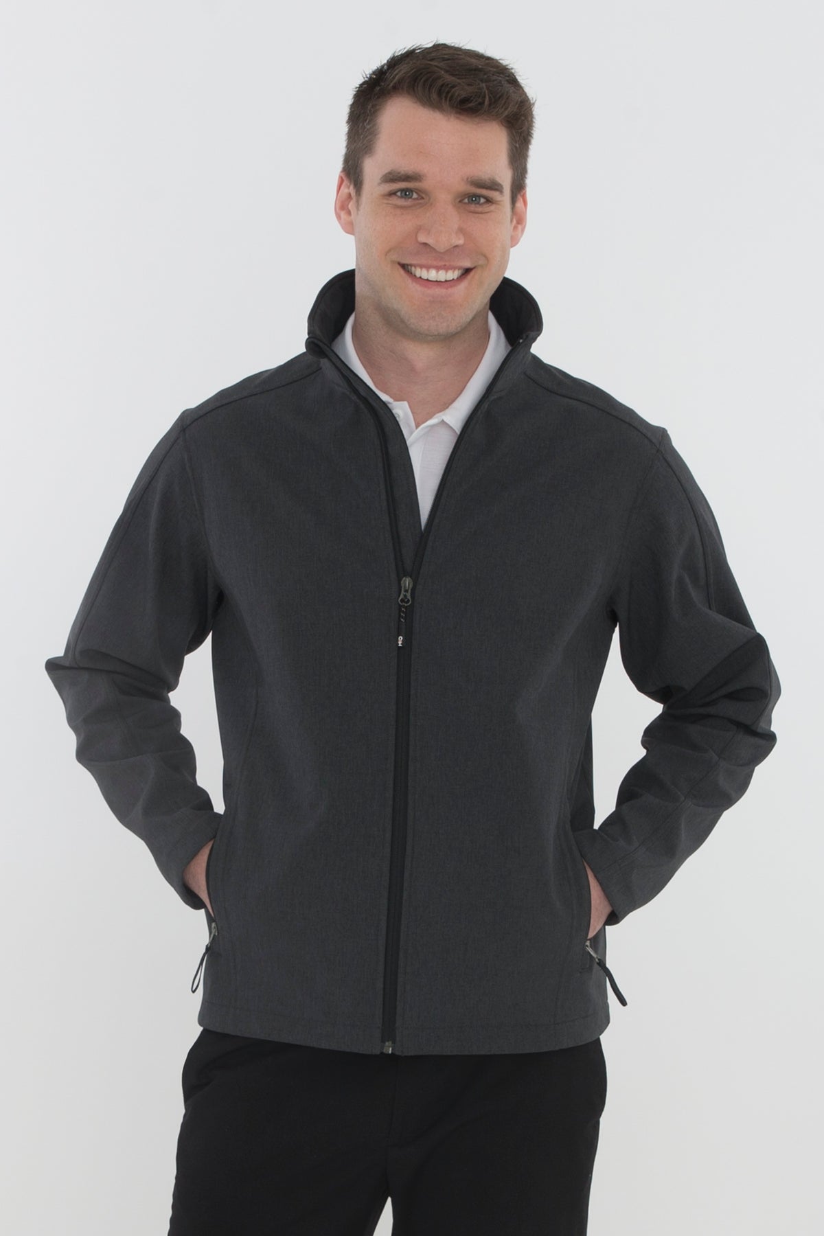 Soft Shell Work Jacket – Black Heather (model)