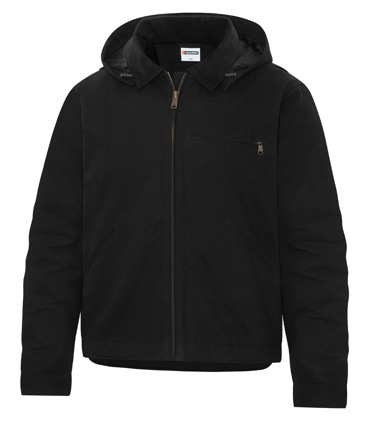 Canvas Work Jacket with Detachable Hood – Black (three-quarter)