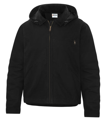 Canvas Work Jacket with Detachable Hood – Black (three-quarter)