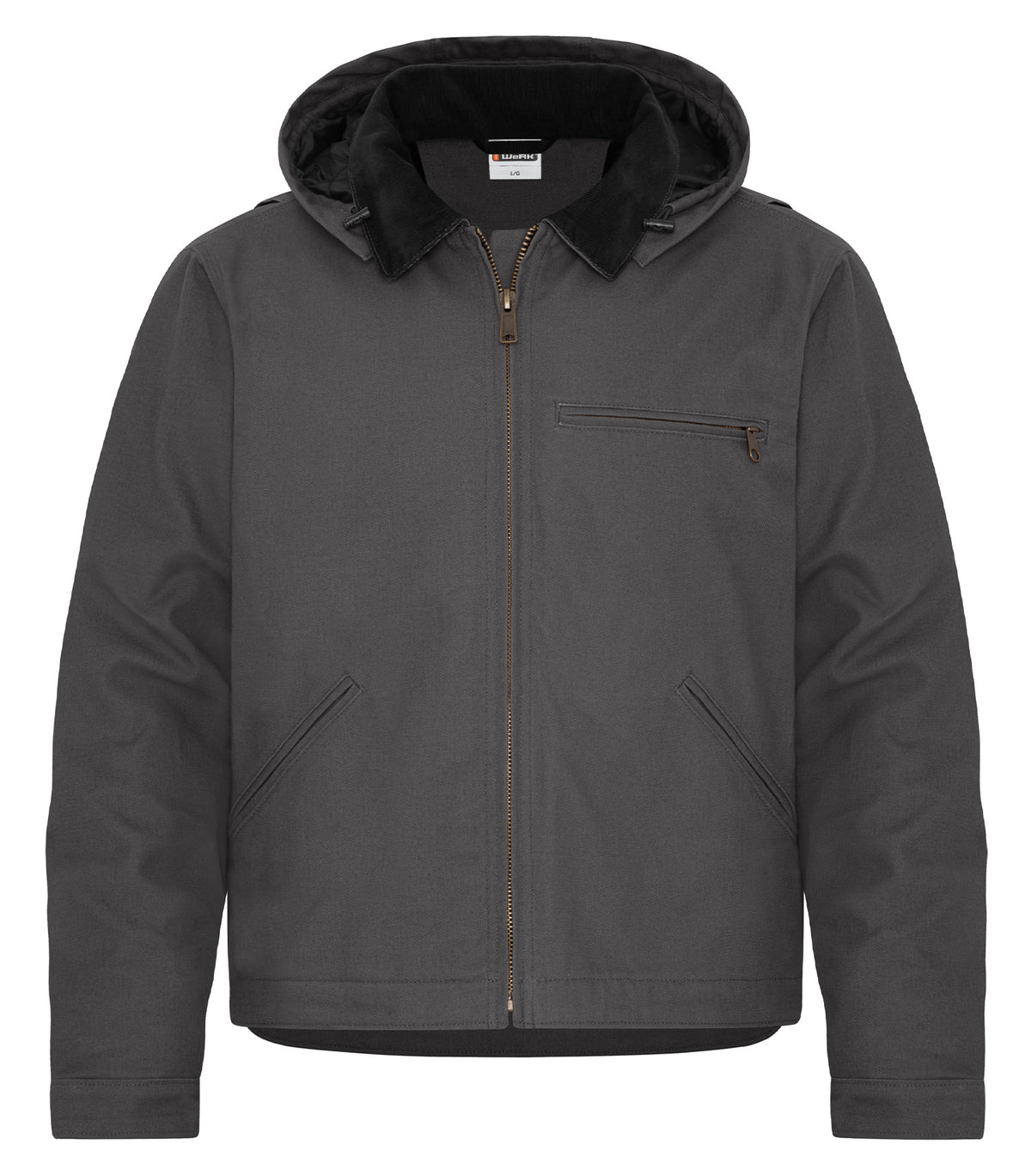 Canvas Work Jacket with Detachable Hood – Grey (front)