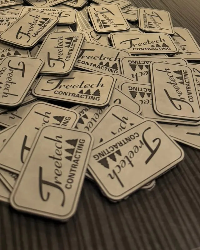Laser engraved leather patches with a customer logo